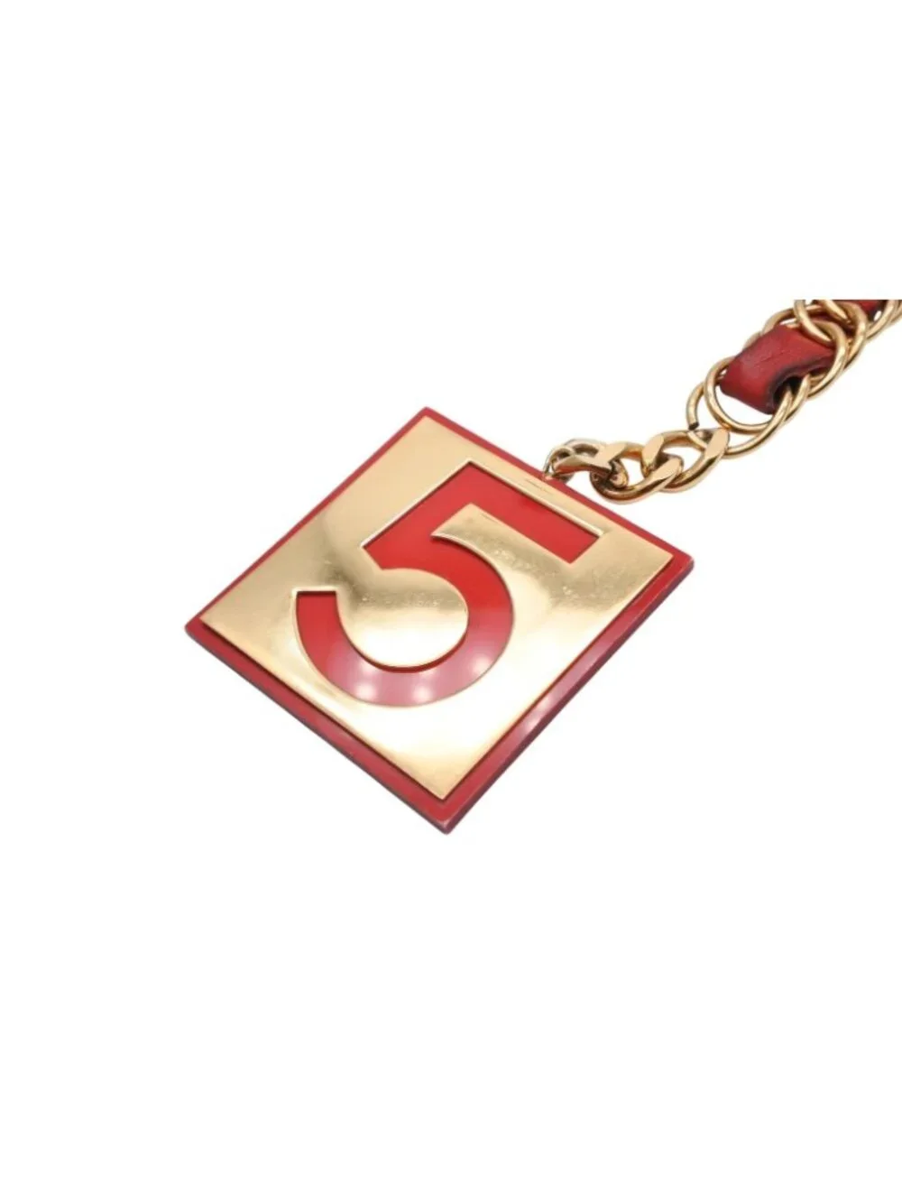 Chanel Vintage Chain Belt CC Logo No 5 Leather Metal Gold Plated